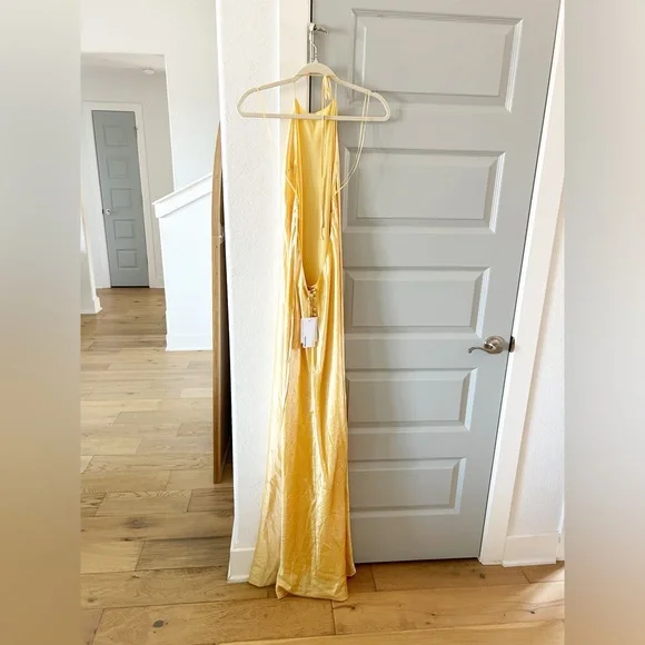 reformation jeany silk dress yellow Reformation Jeany Halter Silk Column Maxi Dress - Yellow